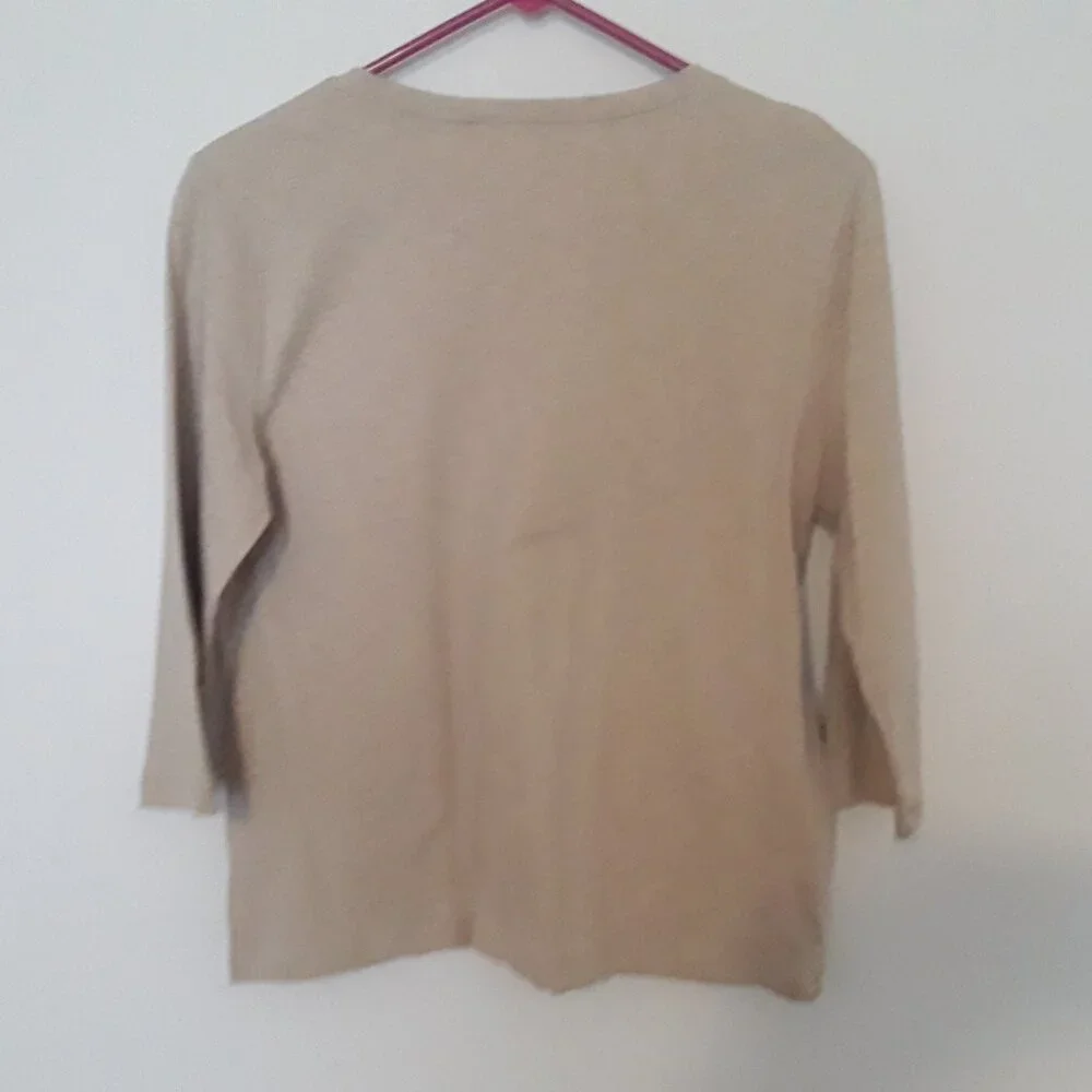 L.L. Bean ladies petite medium, super soft tan v neck w/3/4 sleeves - Picture 3 of 3